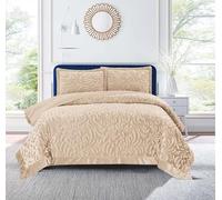 OZMIC Quilted bedspreads King size - Luxury Bedroom Decor Soft Embossed Pattern Velvet Fleece Beige bedspread king size Bed throws for sofas - Complete 3 Piece Bedding Set with Pillow Shams