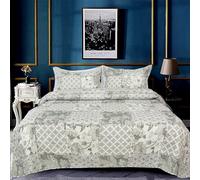 OZMIC Quilted Bedspreads Patchwork Throw - Box Pattern Cotton Filling Vintage Bedding Double Bed Bedspread - Hypoallergenic Quilt Coverlets 3PCS Warm Bedding with Pillow Shams - MONOCHROME GEO- Des2