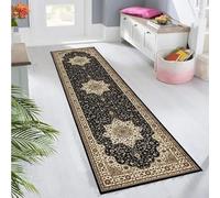 OZMIC Runner Rug, Low Pile Traditional Vintage Carpet Runners for Hallways Non Slip Long Stair Bedroom Living Room Kitchen Rugs - 60 X 220 Cm - Rome Black