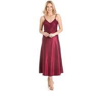 Ozmoint English Made Satin Strap Long Nightdress with Deep Lace Detail by Lady Olga (N50) (10-12, CLARET)