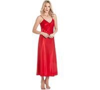 Ozmoint English Made Satin Strap Long Nightdress with Deep Lace Detail by Lady Olga (N50) (18-20, RED)
