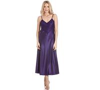 Ozmoint English Made Satin Strap Long Nightdress with Deep Lace Detail by Lady Olga (N50) (26-28, PURPLE)