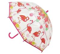 Ozmoint Girls Pink Flamingo Umbrella - Clear with Pink Flamingos, Pink Rim & Handle - 45cm - Kids Transparent Dome Umbrella