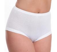 Ozmoint Ladies 100% Cotton Eyelet Cuff Leg Briefs by Lady Olga - 3 Pack, High Rise Leg, Breathable Airtex Mesh, Made in England (UK, Numeric, 10, 12, Regular, Regular, White)