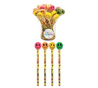 Ozmoint Multipack Smiley Face Pencils with Eraser Tops | Birthday Student School Rewards Favours | Novelty Pencils Back to School (12)