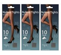 Ozmoint Pretty Legs 10 Denier High Sheen Nylon Tights - 3 Pack - Reinforced Body, Sheer Toe (UK, Alpha, M, L, Regular, Regular, Natural)