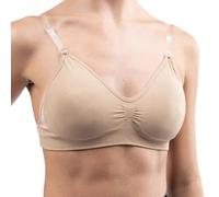 Ozmoint Silky Dance - Seamless Clear Back Dance Bra with Padding (UK, Alpha, L, Regular, Regular, Nude)