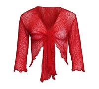 Ozmoint Women Plain Super Stretch Knitted Tie up Cardigan Bolero Shrug Open Cardigan (ONE Size FITS All) Bright Red