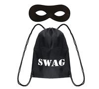 Ozmoint World Book Day Robber (2PCS) Set - Black Swag Drawstring Bag + Domino Mask Burglar Thief Convict Accessory Fancy Dress Villain Costume