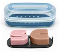 OZNER Clear Travel Soap Case Compatible with Kitsch - Leak-Proof Multi-Use Soap Holder with Draining Layer for Shampoo Bars, Gym, Travel & Camping (Blue,1 Pack