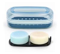 OZNER Clear Travel Soap Case - Leak-Proof Multi-Use Soap Holder with Draining Layer for Shampoo Bars, Gym, Travel & Camping （Blue,1 Pack）