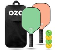 OZO Pickleball - Set of 2 paddles + 4 balls - Spark Fusion Essence (Beginner Fusion) + Indoor & Outdoor Balls + Carrying bag, Green + Pink