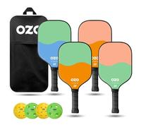 OZO Pickleball - Set of 4 Beginner Paddles + 4 Balls - 4 Control Paddles + Indoor & Outdoor Balls + Bag
