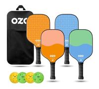 OZO Pickleball - Set of 4 Beginner Paddles + 4 Balls - 2 Power Paddles + 2 Control Paddles + Indoor & Outdoor Balls + Bag