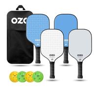 OZO Pickleball - Set of 4 paddles + 4 balls - 2xSpark Fusion Essence + 2xSpark Energia Ritmo + Indoor & Outdoor Balls + Bag, White, Blue, Silver, Blue