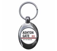 Ozorath Ashton Gate City Of Bristol Bs3 Road Sign Keyring with Trolley Coin | Keychain, Split Ring Attachment, Integrated Shopping Cart Token, Metal Key Fob, Gift Idea, Present, Novelty, Car, House, Flat