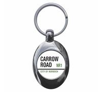 Ozorath Carrow Road Nr1 City Of Norwich Sign Keyring with Trolley Coin | Keychain, Split Ring Attachment, Integrated Shopping Cart Token, Metal Key Fob, Gift Idea, Present, Novelty, Car, House, Flat