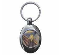 Ozorath Edvard Munch The Scream Keyring with Trolley Coin | Keychain, Split Ring Attachment, Integrated Shopping Cart Token, Metal Key Fob, Gift Idea, Present, Novelty, Car, House, Flat