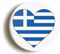 Ozorath GREECE GREEK FLAG HEART BUTTON BADGE (Size is 2inch / 50mm diameter)
