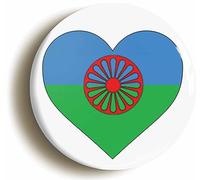 Ozorath GYPSY ROMA TRAVELLER FLAG HEART BUTTON BADGE (2inch / 50mm diameter)