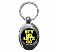 Ozorath Hey Ho Let's Go Punk Keyring with Trolley Coin | Keychain, Split Ring Attachment, Integrated Shopping Cart Token, Metal Key Fob, Gift Idea, Present, Novelty, Car, House, Flat