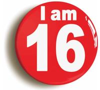Ozorath I Am 16 Sixteen Sixteenth 16th Birthday Retro Button Badge (Size is 2inch / 50mm diameter)