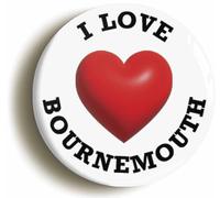 Ozorath I Heart Love Bournemouth Location Button Badge (2inch / 50mm diameter)
