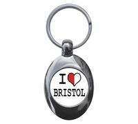 Ozorath I Love Bristol - R Keyring with Trolley Coin | Keychain, Split Ring Attachment, Integrated Shopping Cart Token, Metal Key Fob, Gift Idea, Present, Novelty, Car, House, Flat