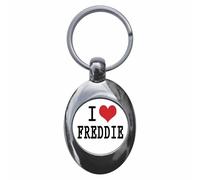 Ozorath I Love Freddie Keyring with Trolley Coin | Keychain, Split Ring Attachment, Integrated Shopping Cart Token, Metal Key Fob, Gift Idea, Present, Novelty, Car, House, Flat