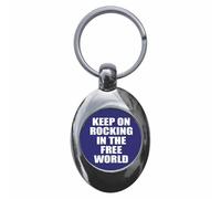 Ozorath Keep On Rocking In The Free World Keyring with Trolley Coin | Keychain, Split Ring Attachment, Integrated Shopping Cart Token, Metal Key Fob, Gift Idea, Present, Novelty, Car, House, Flat