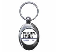 Ozorath Memorial Stadium Bs7 Bristol Road Sign Keyring with Trolley Coin | Keychain, Split Ring Attachment, Integrated Shopping Cart Token, Metal Key Fob, Gift Idea, Present, Novelty, Car, House, Flat