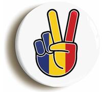 Ozorath Romania Romanian National Flag Peace Sign V Button Badge (2inch / 50mm diameter)