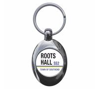 Ozorath Roots Hall Ss2 Southend On Sea Road Sign Keyring with Trolley Coin | Keychain, Split Ring Attachment, Integrated Shopping Cart Token, Metal Key Fob, Gift Idea, Present, Novelty, Car, House, Flat
