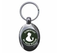 Ozorath Sherlock Holmes Elementary My Dear Watson Keyring with Trolley Coin | Keychain, Split Ring Attachment, Integrated Shopping Cart Token, Metal Key Fob, Gift Idea, Present, Novelty, Car, House, Flat