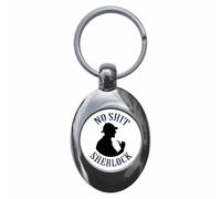 Ozorath Sherlock Holmes No Sh*T Keyring with Trolley Coin | Keychain, Split Ring Attachment, Integrated Shopping Cart Token, Metal Key Fob, Gift Idea, Present, Novelty, Car, House, Flat