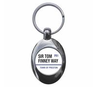 Ozorath Sir Tom Finney Way Pr1 Preston Road Sign Keyring with Trolley Coin