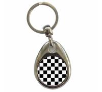 Ozorath Ska Two Tone Check Patter Keyring | Keychain, Split Ring Attachment, Metal Key Fob, Gift Idea, Present, Novelty, Car, House, Apartment, Flat