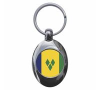 Ozorath St Vincent Flag Keyring with Trolley Coin | Keychain, Split Ring Attachment, Integrated Shopping Cart Token, Metal Key Fob, Gift Idea, Present, Novelty, Car, House, Flat