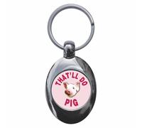 Ozorath That'll Do Pig Keyring Keychain Key Ring Chain With Trolley Coin