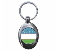 Ozorath Uzbekistan National Flag Keyring Keychain Key Ring Chain With Trolley Coin