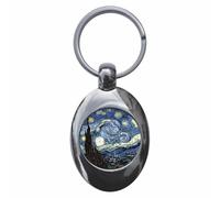 Ozorath Vincent Van Gogh Starry Night Keyring with Trolley Coin | Keychain, Split Ring Attachment, Integrated Shopping Cart Token, Metal Key Fob, Gift Idea, Present, Novelty, Car, House, Flat