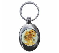 Ozorath Vincent Van Gogh Sunflowers Keyring with Trolley Coin | Keychain, Split Ring Attachment, Integrated Shopping Cart Token, Metal Key Fob, Gift Idea, Present, Novelty, Car, House, Flat