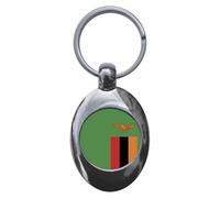 Ozorath Zambia Flag Keyring with Trolley Coin | Keychain, Split Ring Attachment, Integrated Shopping Cart Token, Metal Key Fob, Gift Idea, Present, Novelty, Car, House, Flat