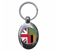 Ozorath Zambia United Kingdom Split Flag Keyring with Trolley Coin | Keychain, Split Ring Attachment, Integrated Shopping Cart Token, Metal Key Fob, Gift Idea, Present, Novelty, Car, House, Flat