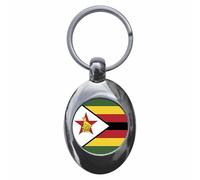 Ozorath Zimbabwe Flag Keyring with Trolley Coin | Keychain, Split Ring Attachment, Integrated Shopping Cart Token, Metal Key Fob, Gift Idea, Present, Novelty, Car, House, Flat