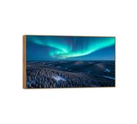 OZPWBVY Aurora Borealis Canvas Print Wall Art Picture-Green Forest 4 Northern Lights Landscape Painting for Home Decor 16x27in40x70cm Wood Frame