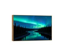 OZPWBVY Aurora Borealis Canvas Print Wall Art Picture-Green Tree River Northern Lights Landscape Painting for Home Decor 8x12in20x30cm Wood Frame