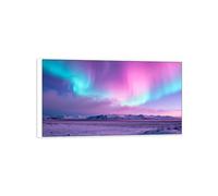 OZPWBVY Aurora Borealis Canvas Print Wall Art Picture-Pink Blue Winter Northern Lights Landscape Painting for Home Decor 24x42in60x108cm White Frame