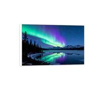 OZPWBVY Aurora Borealis Canvas Print Wall Art Picture-Purple Green Lake 2 Northern Lights Landscape Painting for Home Decor 27x41in70x105cm White Frame