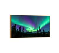 OZPWBVY Aurora Borealis Canvas Print Wall Art Picture-Purple Green Tree 2 Northern Lights Landscape Painting for Home Decor 12x20in30x50cm Wood Frame
